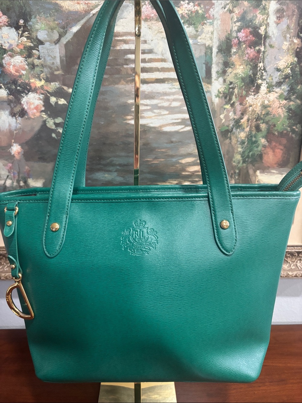 Ralph Lauren Teal Embossed Leather Tote